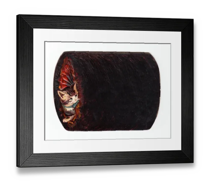 Framed Print : Kitten inside a muff on a cutout greetings card Framed Print : Kitten inside a muff on a cutout greetings card