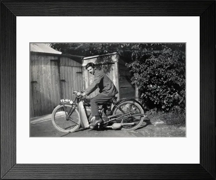 Framed Print : Young man on a 1923 New Imperial motorcycle Framed Print : Young man on a 1923 New Imperial motorcycle