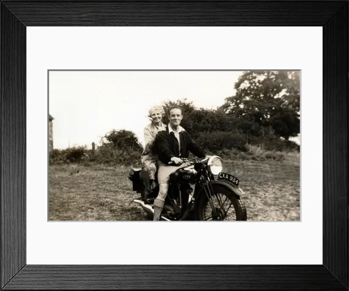 Framed Print : Man & woman on a 1936 BSA motorcycle Framed Print : Man & woman on a 1936 BSA motorcycle