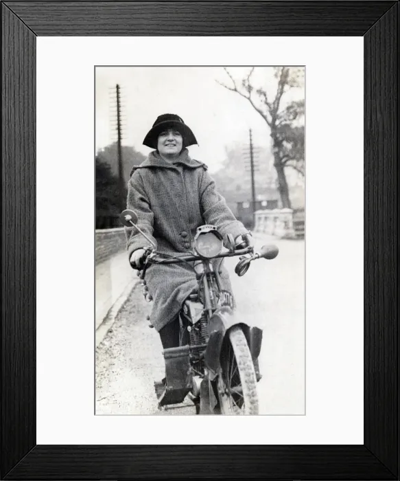 Framed Print : Lady on a 1918 Levis motorcycle Framed Print : Lady on a 1918 Levis motorcycle