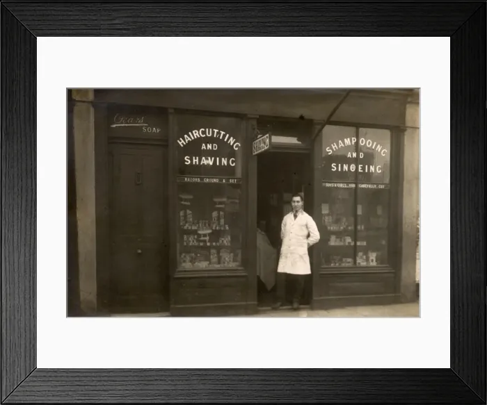 Framed Print : Haircutting and shaving shop Framed Print : Haircutting and shaving shop