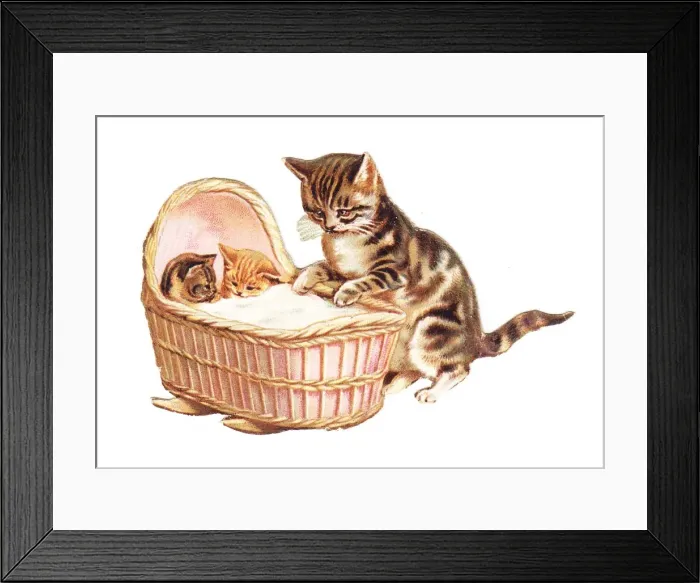 Framed Print : Two kittens in a cradle on a cutout greetings card Framed Print : Two kittens in a cradle on a cutout greetings card