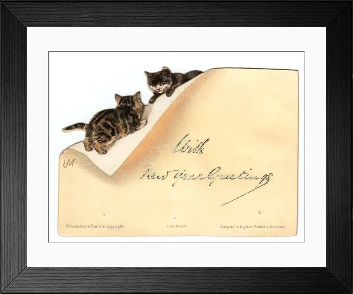 Framed Print : Two kittens playing on an envelope on a New Year card Framed Print : Two kittens playing on an envelope on a New Year card