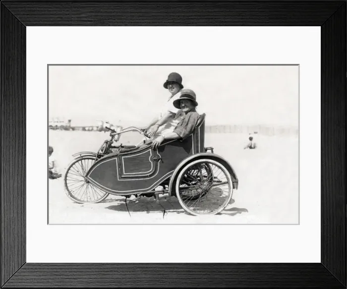 Framed Print : Two ladies on a veteran motorcycle Framed Print : Two ladies on a veteran motorcycle