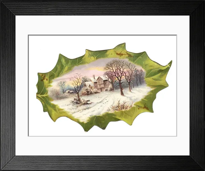 Framed Print : Christmas card in the shape of a green leaf Framed Print : Christmas card in the shape of a green leaf