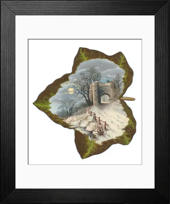 Framed Print : Greetings card in the shape of a leaf with moonlit scene Framed Print : Greetings card in the shape of a leaf with moonlit scene