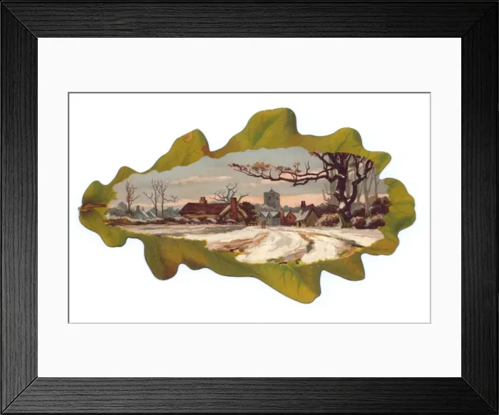 Framed Print : Christmas card in the shape of a green leaf Framed Print : Christmas card in the shape of a green leaf