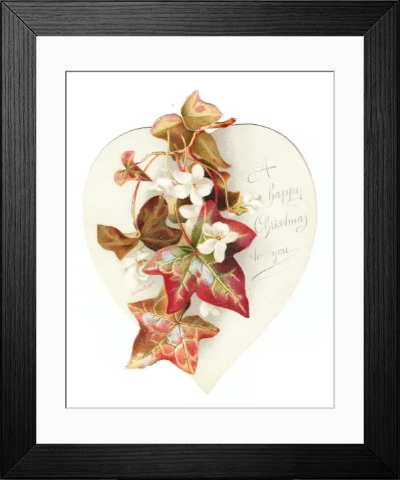 Framed Print : Christmas card with autumn leaves and white flowers Framed Print : Christmas card with autumn leaves and white flowers