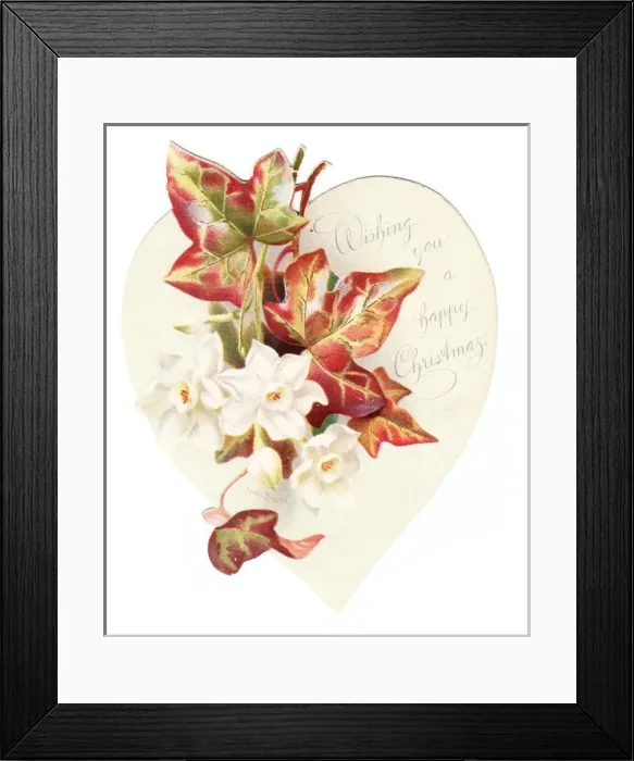 Framed Print : Christmas card with autumn leaves and white flowers Framed Print : Christmas card with autumn leaves and white flowers