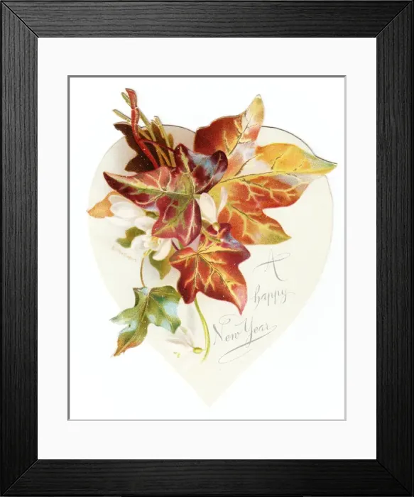 Framed Print : New Year card with autumn leaves and white flowers Framed Print : New Year card with autumn leaves and white flowers