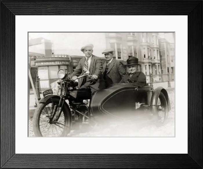 Framed Print : Men and lady on a 1914 / 15 Enfield motorcyle & sidecar Framed Print : Men and lady on a 1914 / 15 Enfield motorcyle & sidecar