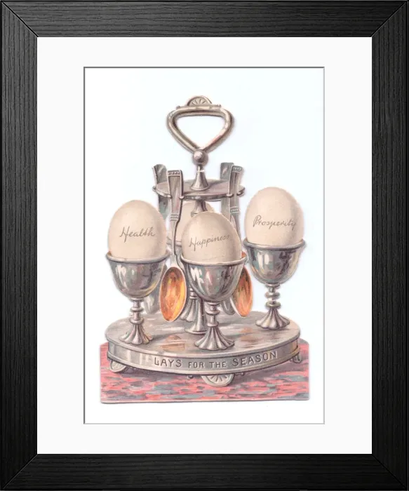 Framed Print : Eggcup stand with eggs on a cutout Christmas card Framed Print : Eggcup stand with eggs on a cutout Christmas card
