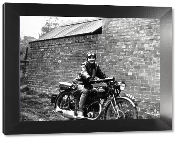 Lady biker on a 1929  /  31 Rudge Whitworth motorcycle