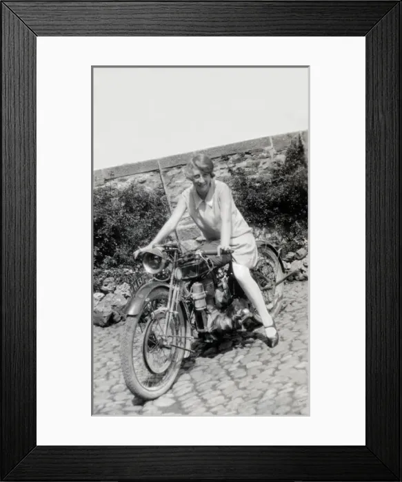 Framed Print : Woman on 1921 Sunbeam motorcycle Framed Print : Woman on 1921 Sunbeam motorcycle