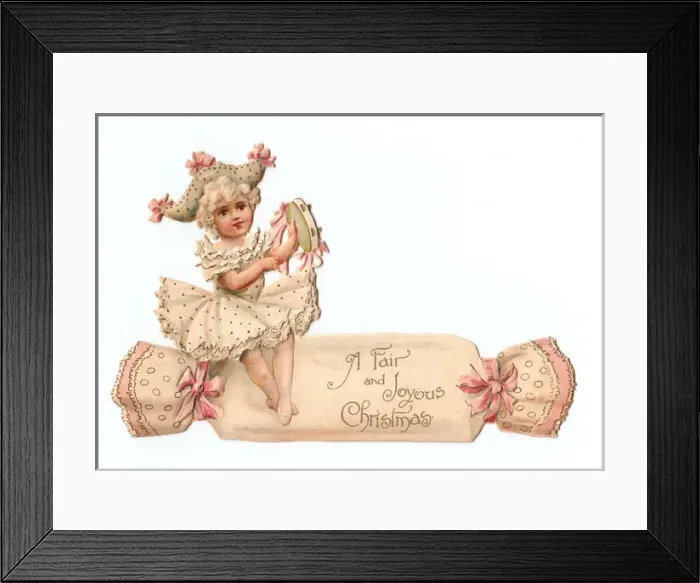 Framed Print : Girl on a cutout card in the shape of a Christmas cracker Framed Print : Girl on a cutout card in the shape of a Christmas cracker