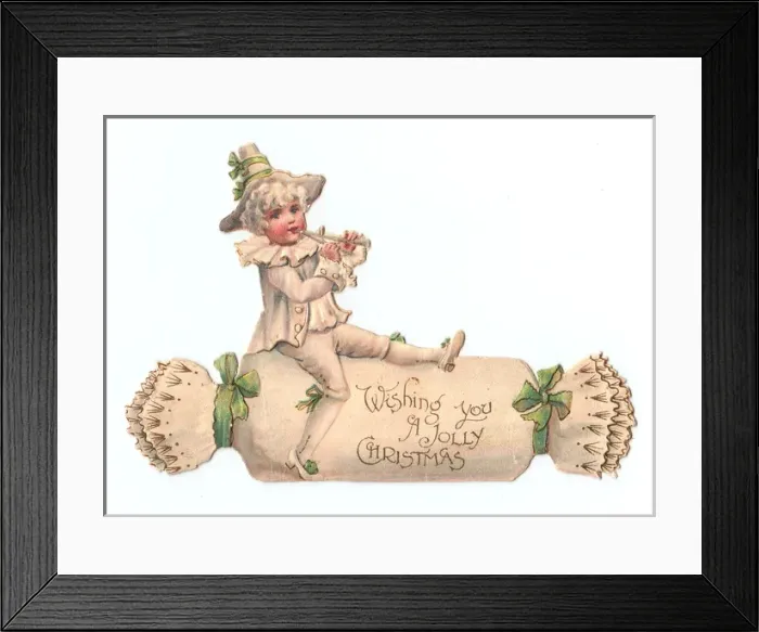 Framed Print : Boy on a cutout card in the shape of a Christmas cracker Framed Print : Boy on a cutout card in the shape of a Christmas cracker