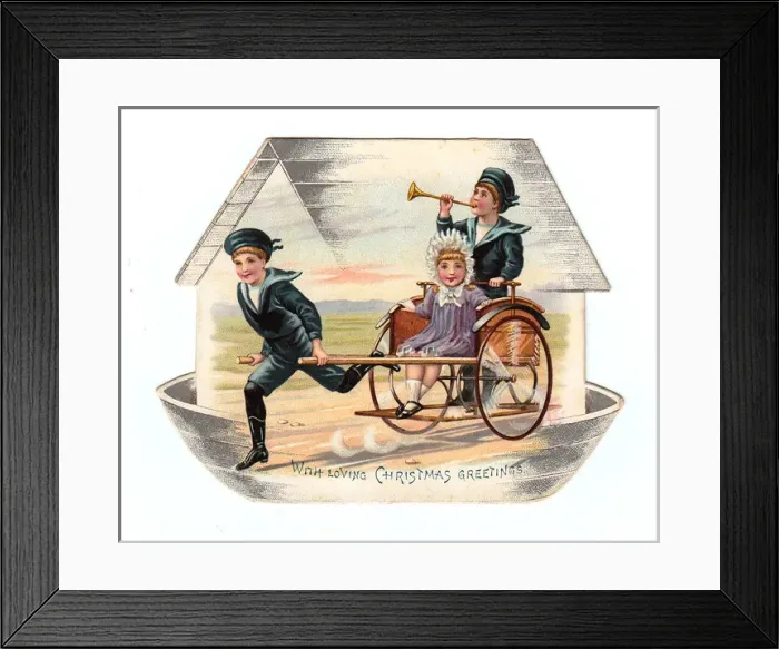 Framed Print : Children on an ark-shaped Christmas card Framed Print : Children on an ark-shaped Christmas card
