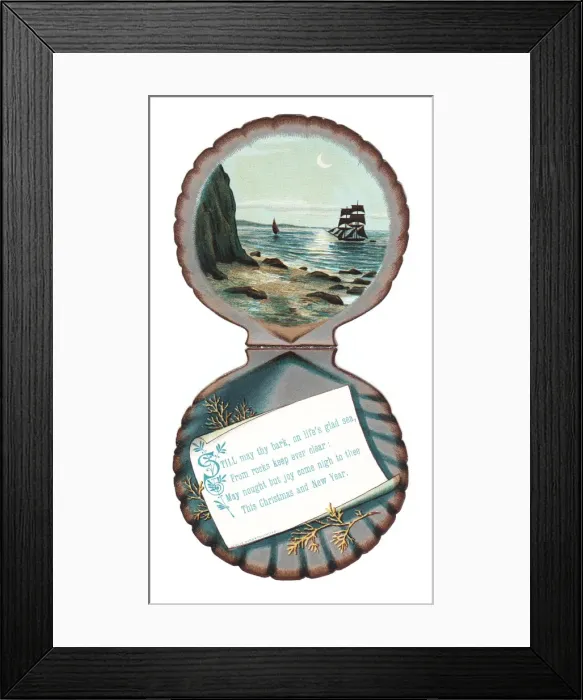 Framed Print : Christmas and New Year card in the shape of a shell Framed Print : Christmas and New Year card in the shape of a shell