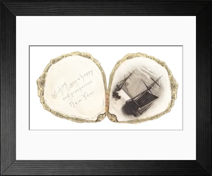 Framed Print : New Year card in the shape of an oyster shell Framed Print : New Year card in the shape of an oyster shell