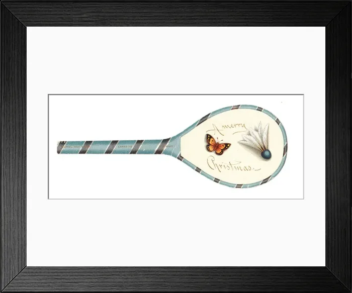 Framed Print : Christmas card in the shape of a badminton racquet Framed Print : Christmas card in the shape of a badminton racquet