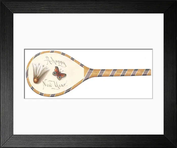 Framed Print : New Year card in the shape of a badminton racquet Framed Print : New Year card in the shape of a badminton racquet