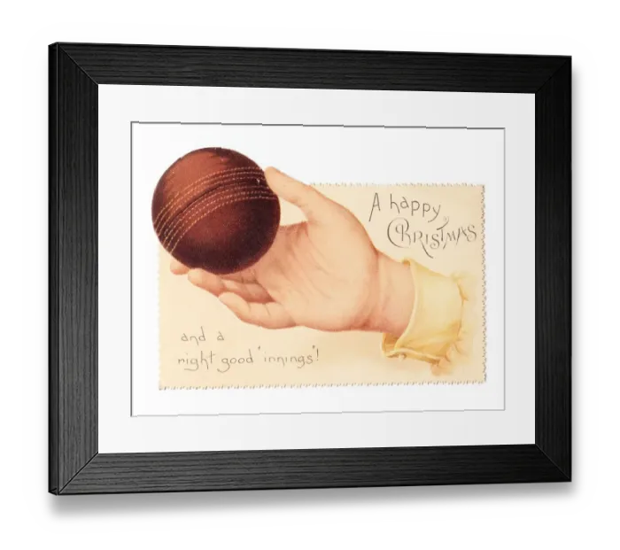 Framed Print : Cutout Christmas card with cricket ball Framed Print : Cutout Christmas card with cricket ball