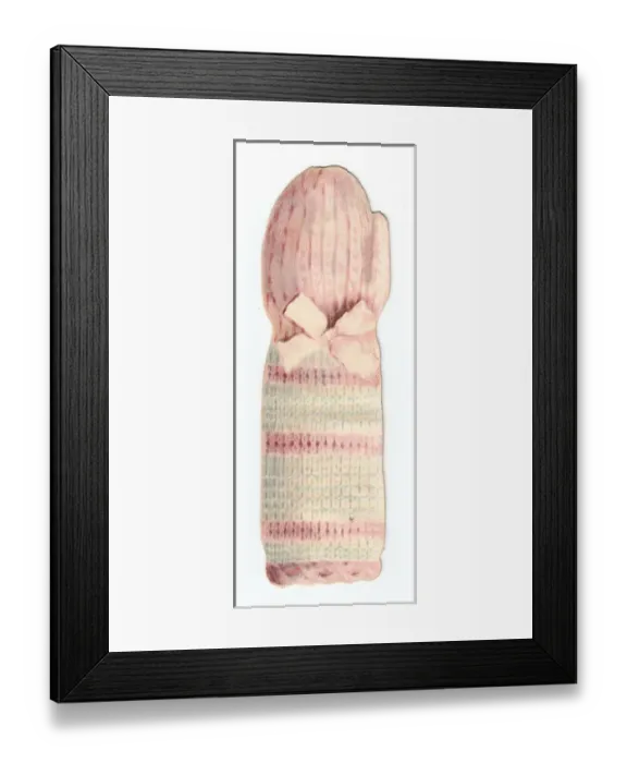 Framed Print : Greetings card in the shape of a babys knitted mitten Framed Print : Greetings card in the shape of a babys knitted mitten