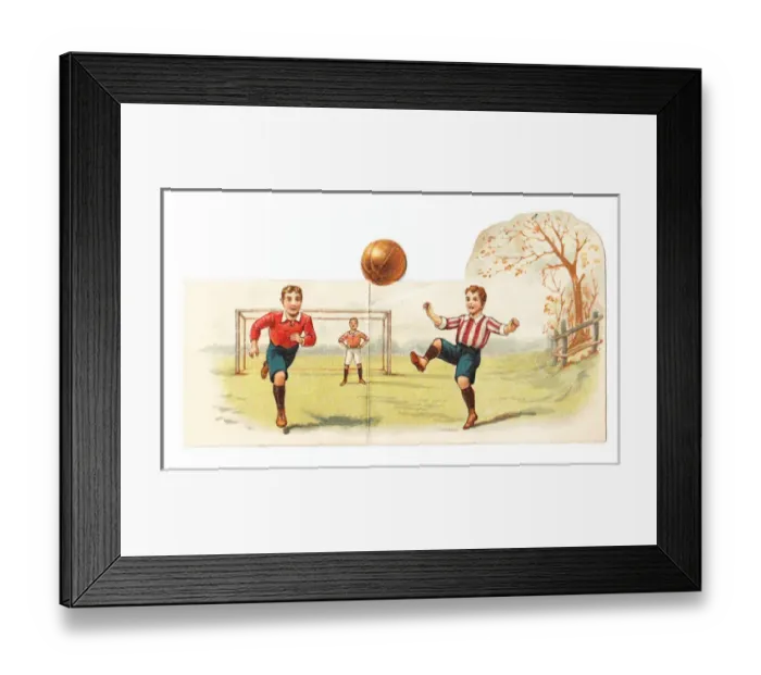 Framed Print : Boys playing football on a greetings card Framed Print : Boys playing football on a greetings card