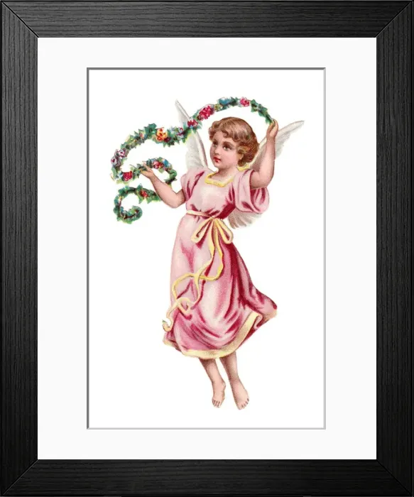Framed Print : Angel with garland on a Victorian Christmas scrap Framed Print : Angel with garland on a Victorian Christmas scrap