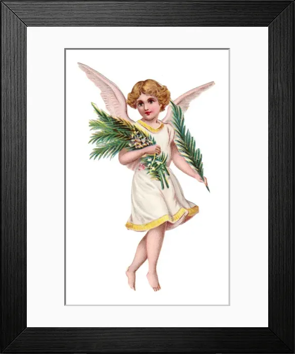 Framed Print : Angel with greenery on a Victorian scrap Framed Print : Angel with greenery on a Victorian scrap