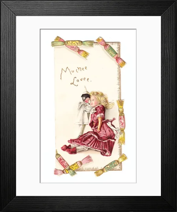 Framed Print : Doll and pierrot on a Christmas card Framed Print : Doll and pierrot on a Christmas card