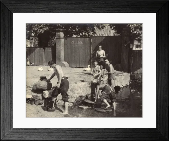 Framed Print : New police recruits bathing outdoors, Germany Framed Print : New police recruits bathing outdoors, Germany