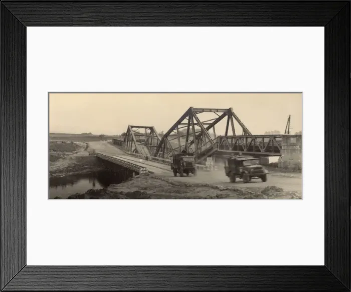 Framed Print : Damaged bridge on a river crossing Framed Print : Damaged bridge on a river crossing