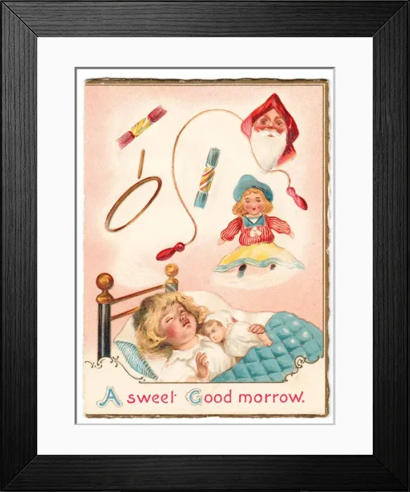 Framed Print : Sleeping girl on a Christmas card Framed Print : Sleeping girl on a Christmas card