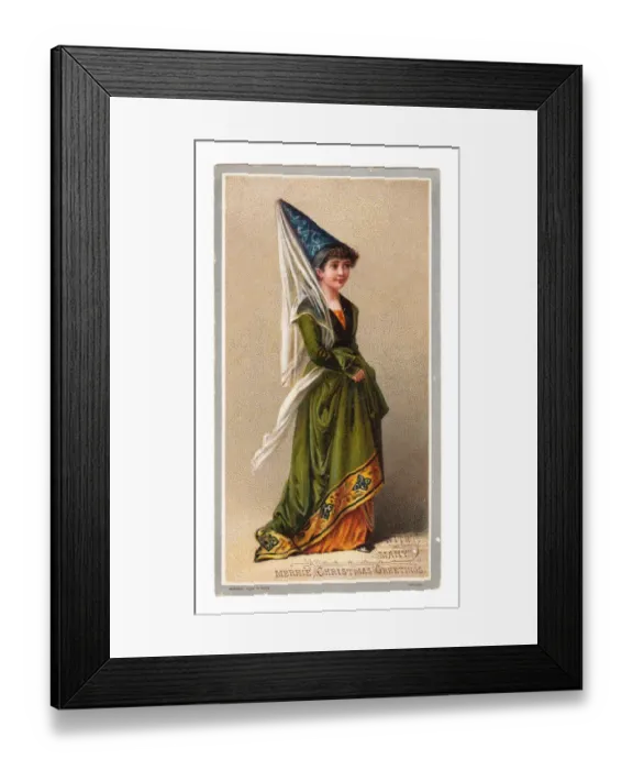 Framed Print : Woman in medieval costume on a Christmas card Framed Print : Woman in medieval costume on a Christmas card