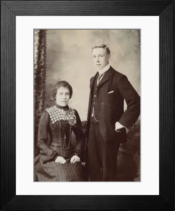 Framed Print : Young couple in a studio photo Framed Print : Young couple in a studio photo