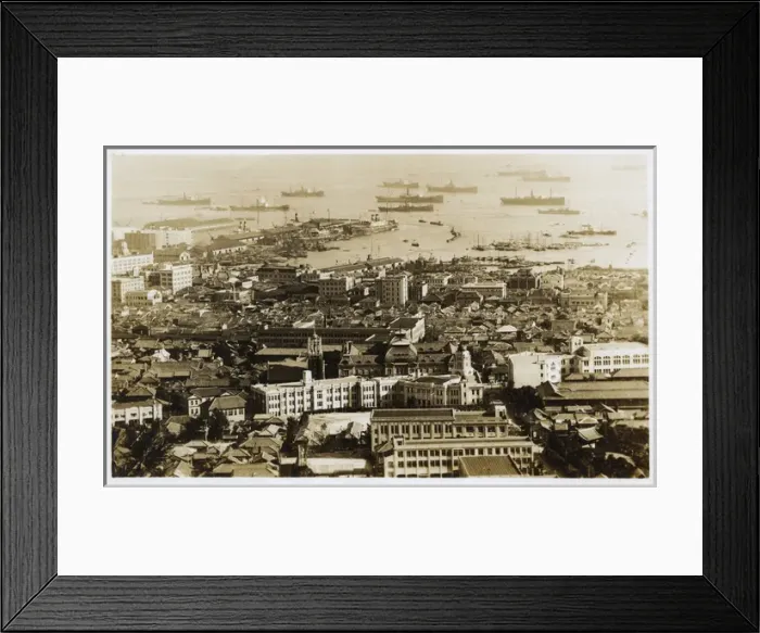 Framed Print : Kobe, Japan - Aerial View looking toward the port and sea Framed Print : Kobe, Japan - Aerial View looking toward the port and sea