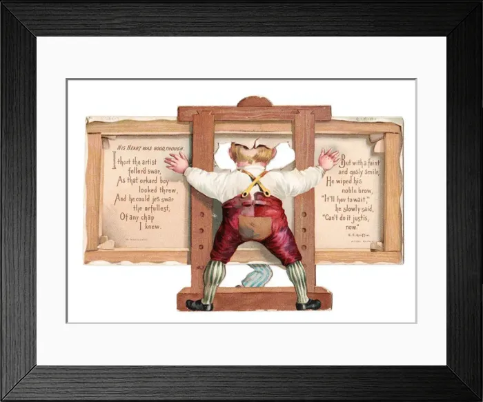 Framed Print : Easel and boy on a cutout Christmas card