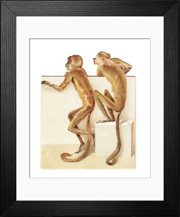 Framed Print : Two monkeys on a cutout New Year card Framed Print : Two monkeys on a cutout New Year card