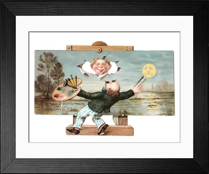 Framed Print : Easel and artist on a cutout Christmas card Framed Print : Easel and artist on a cutout Christmas card