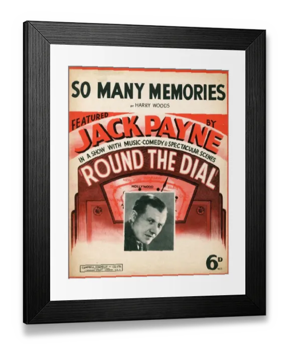 Framed Print : Music cover, So Many Memories, Jack Payne Framed Print : Music cover, So Many Memories, Jack Payne