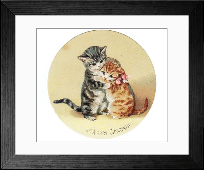 Framed Print : Two cute kittens on a circular Christmas card Framed Print : Two cute kittens on a circular Christmas card