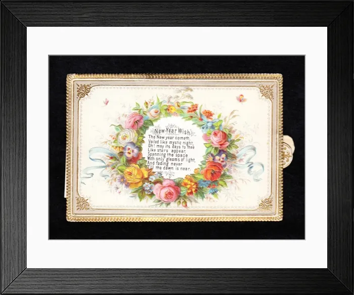 Framed Print : Assorted flowers on a New Year card