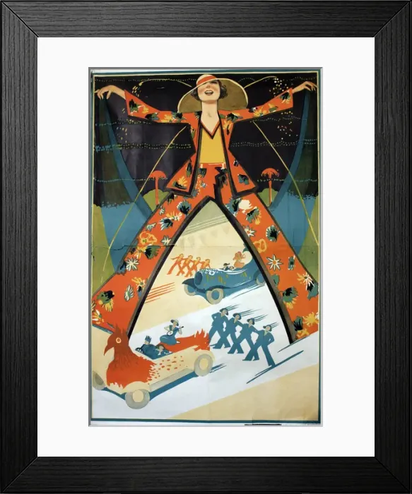 Framed Print : Poster, Carnival scene with cars and performers Framed Print : Poster, Carnival scene with cars and performers
