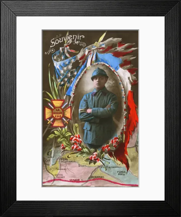 Framed Print : Souvenir postcard celebrating Victory - Battle of the Marne Framed Print : Souvenir postcard celebrating Victory - Battle of the Marne