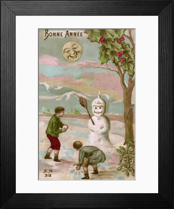 Framed Print : WW1 - New Years Card - The kaiser as a miserable snowman Framed Print : WW1 - New Years Card - The kaiser as a miserable snowman