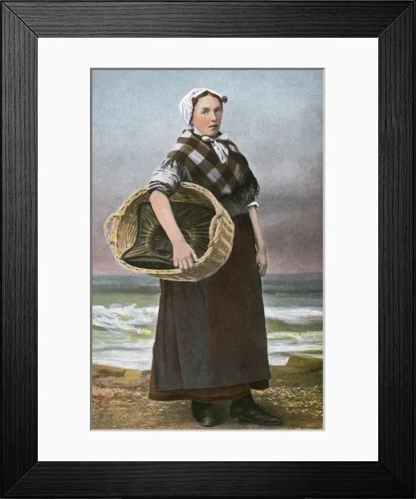 Framed Print : Scheveningen, The Netherlands: Fishwife holding a basket Framed Print : Scheveningen, The Netherlands: Fishwife holding a basket