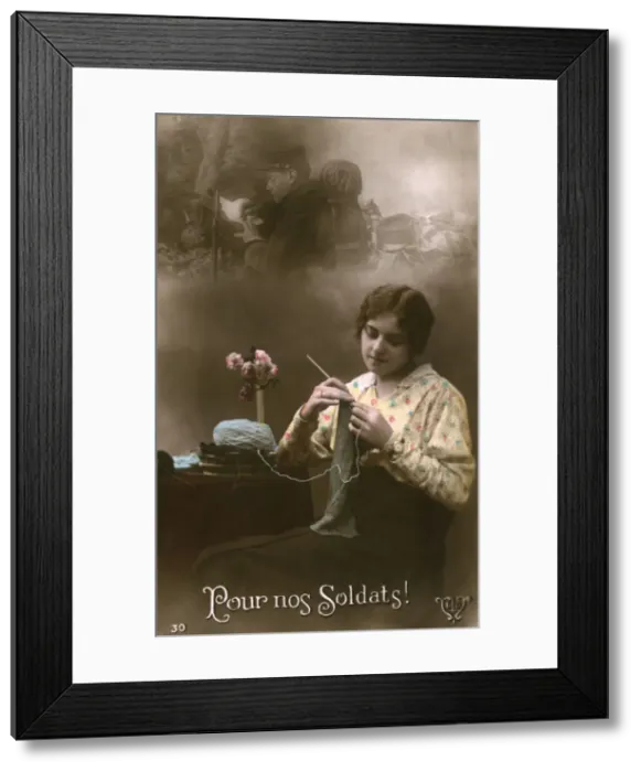 Framed Print : Pour nos Soldats - French WW1 knitting postcard Framed Print : Pour nos Soldats - French WW1 knitting postcard