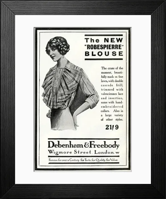 Framed Print : Advert for Debenham & Freebody robespierre blouse 1912 Framed Print : Advert for Debenham & Freebody robespierre blouse 1912