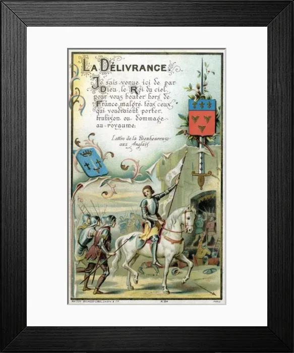 Framed Print : Chromolithograph Devotional Card - Joan of Arc Framed Print : Chromolithograph Devotional Card - Joan of Arc